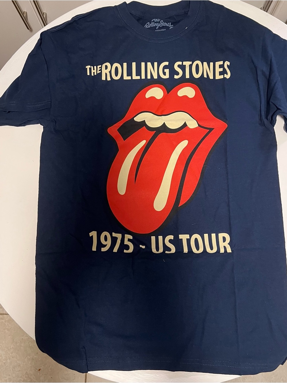 BNWT Official Retro Rolling Stones Navy Blue tee, classic logo "1975 - US TOUR"